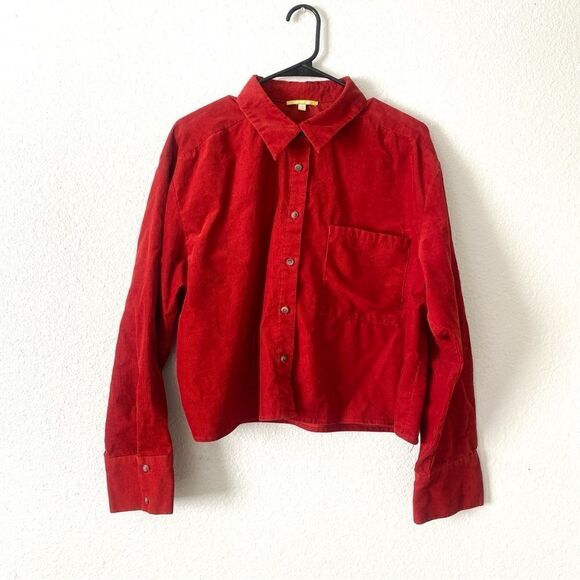 Gianni Bini Women Girl Button Down Corduroy Red Shirt Jacket Size XL - Picture 1 of 9